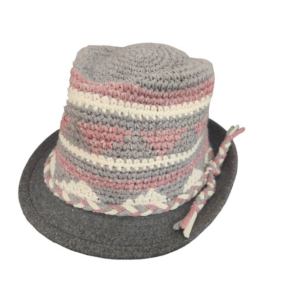 San Diego Hat Company Women's Crocheted Hat One Size Gray/Pink/Cream EUC - Picture 1 of 9